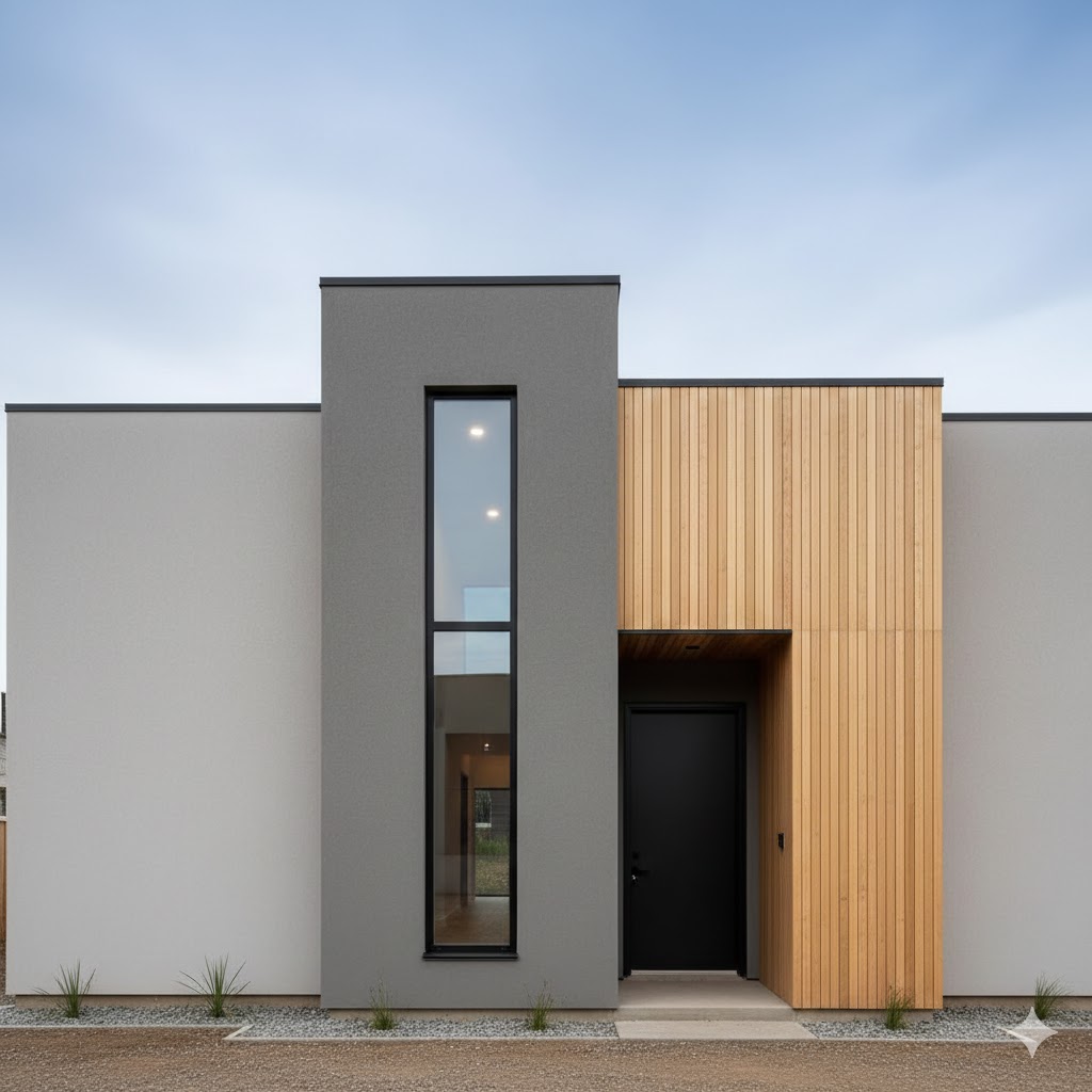 Small Front House Elevation with compact, smart landscaping — Small Front House Elevation