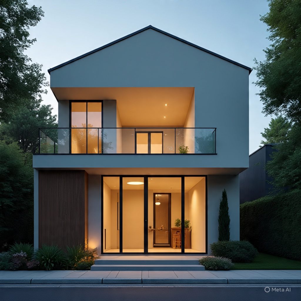 Small Front House Elevation with glass panels for light and openness — Small Front House Elevation