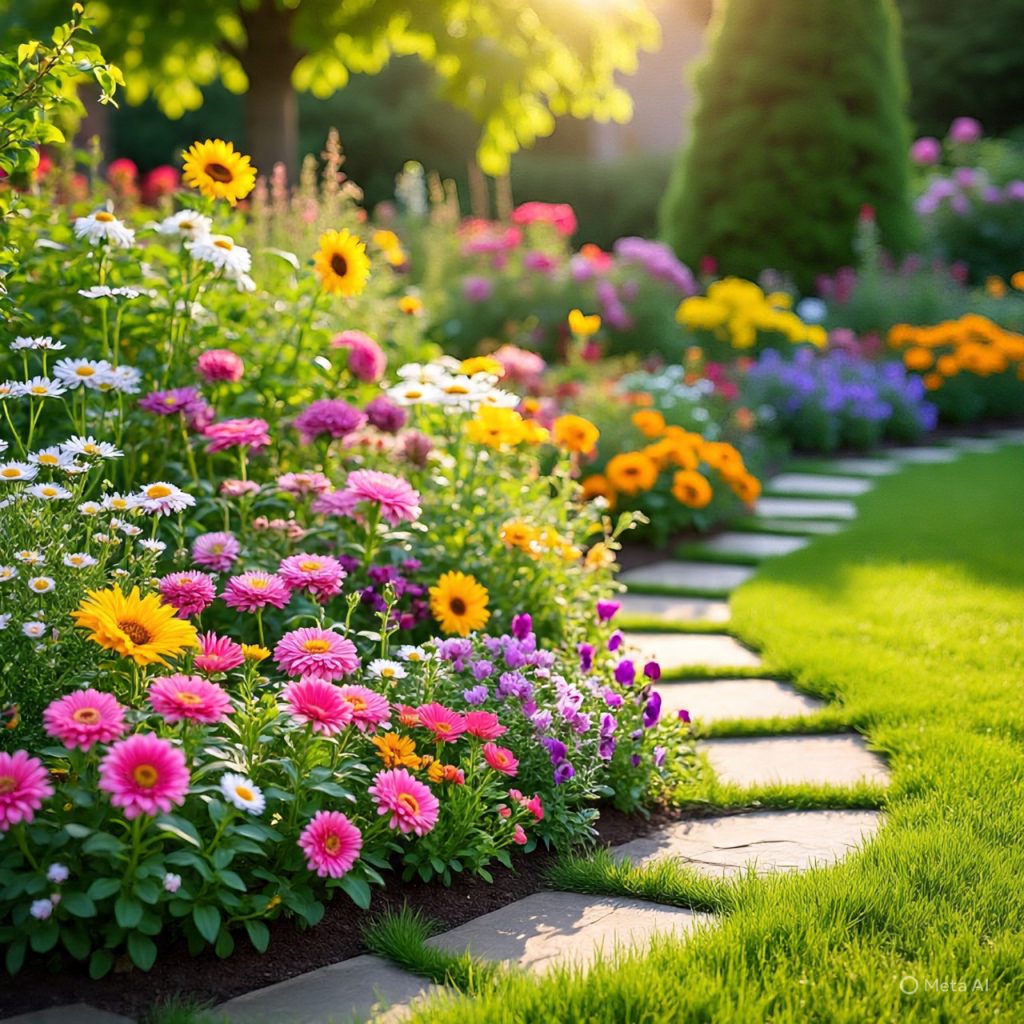 Colorful flowers growing in home garden