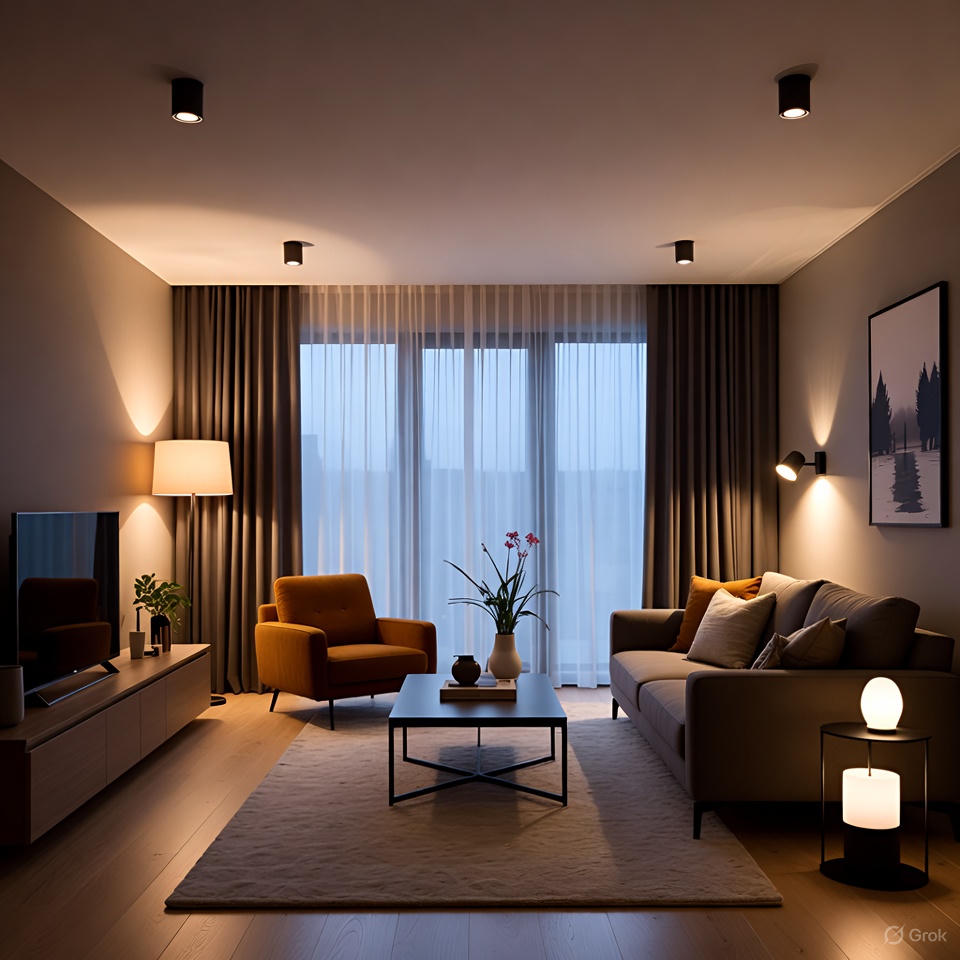 Smart lighting system creating adjustable mood and function in a modern home
