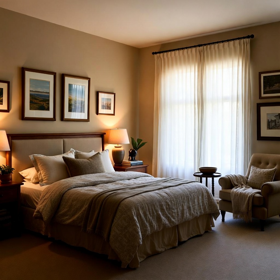 Warm Earth-Tone Bedroom Design for relaxed, nature-inspired living.