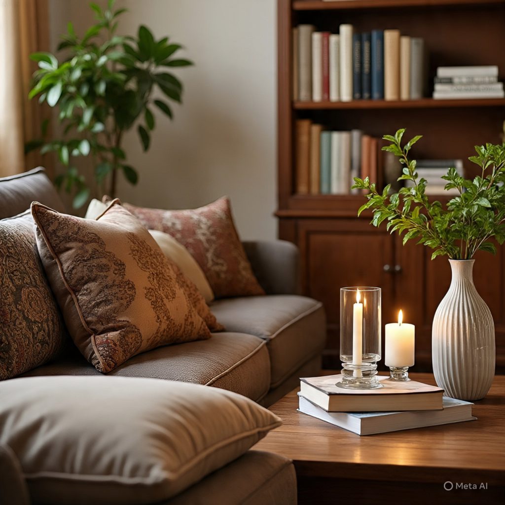 Final decorative touches adding warmth and polish to a modern home