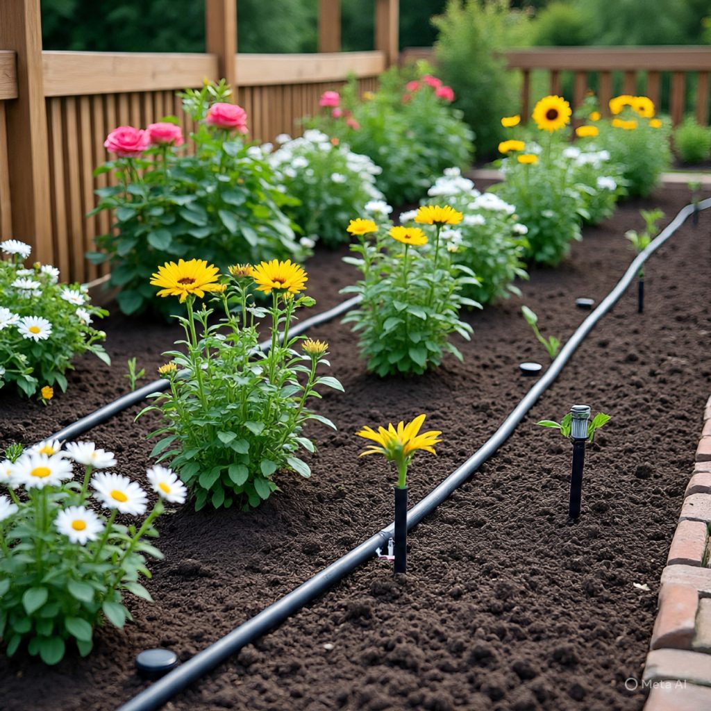 Watering system for flower garden care