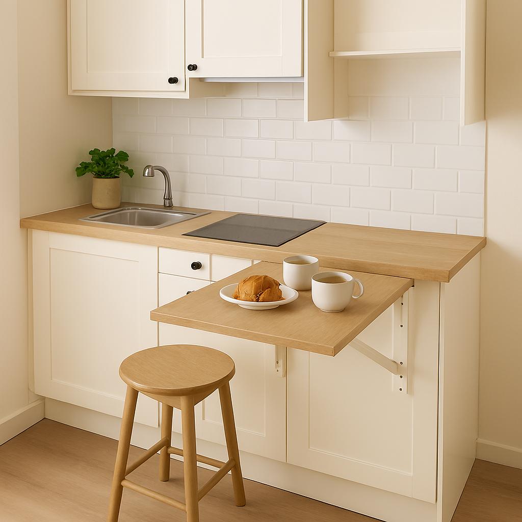 Small kitchen design idea with multi-functional furniture.
