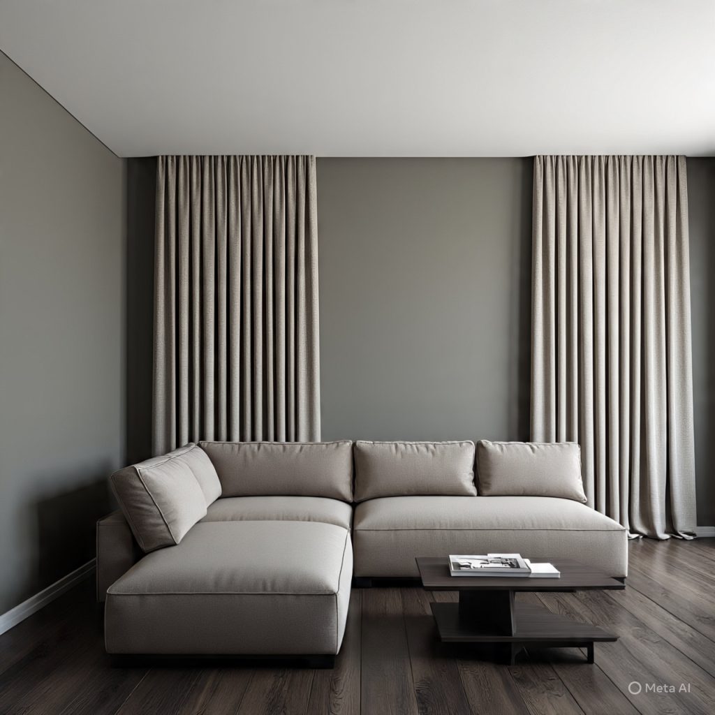 Short curtains hung low on windows, showing window treatment home decor mistakes that reduce room height