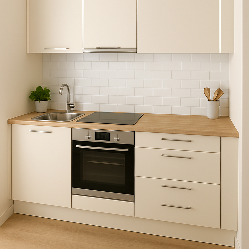 Small kitchen design using slim hardware for a modern look.