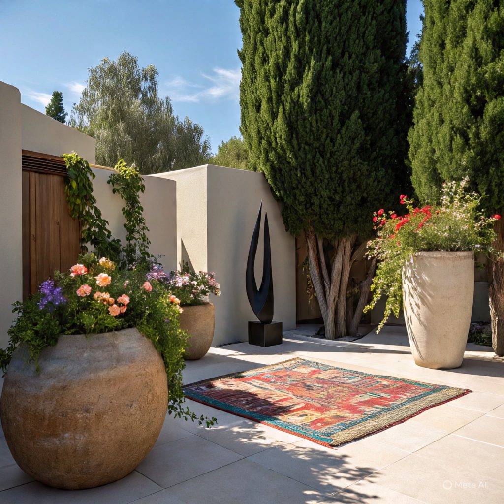 Outdoor decorative elements enhancing residential garden