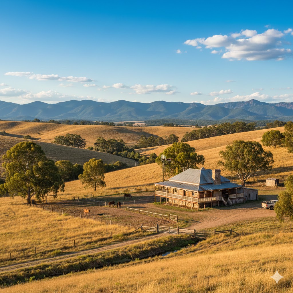 Landscape integration around Australian countryside ranch house