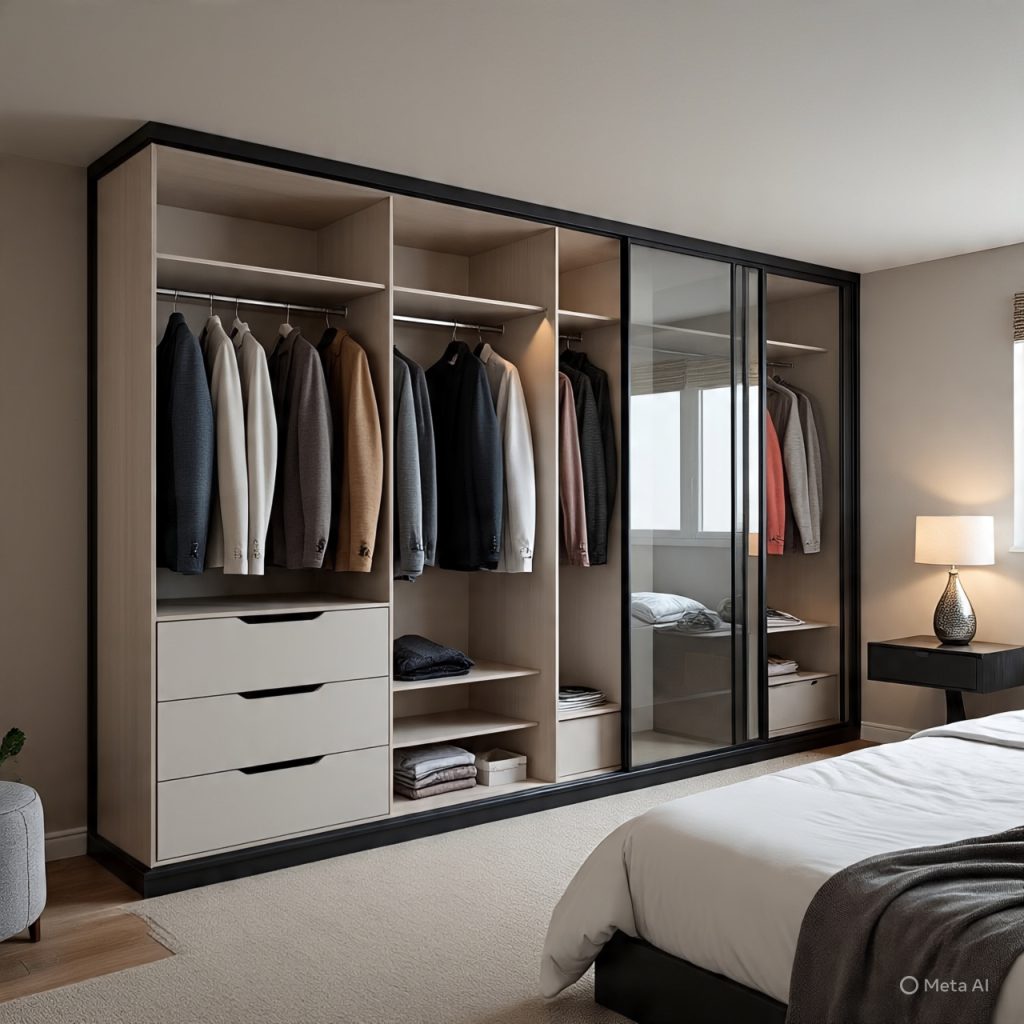 Modular wardrobe showcasing storage integrated décor for clean home design