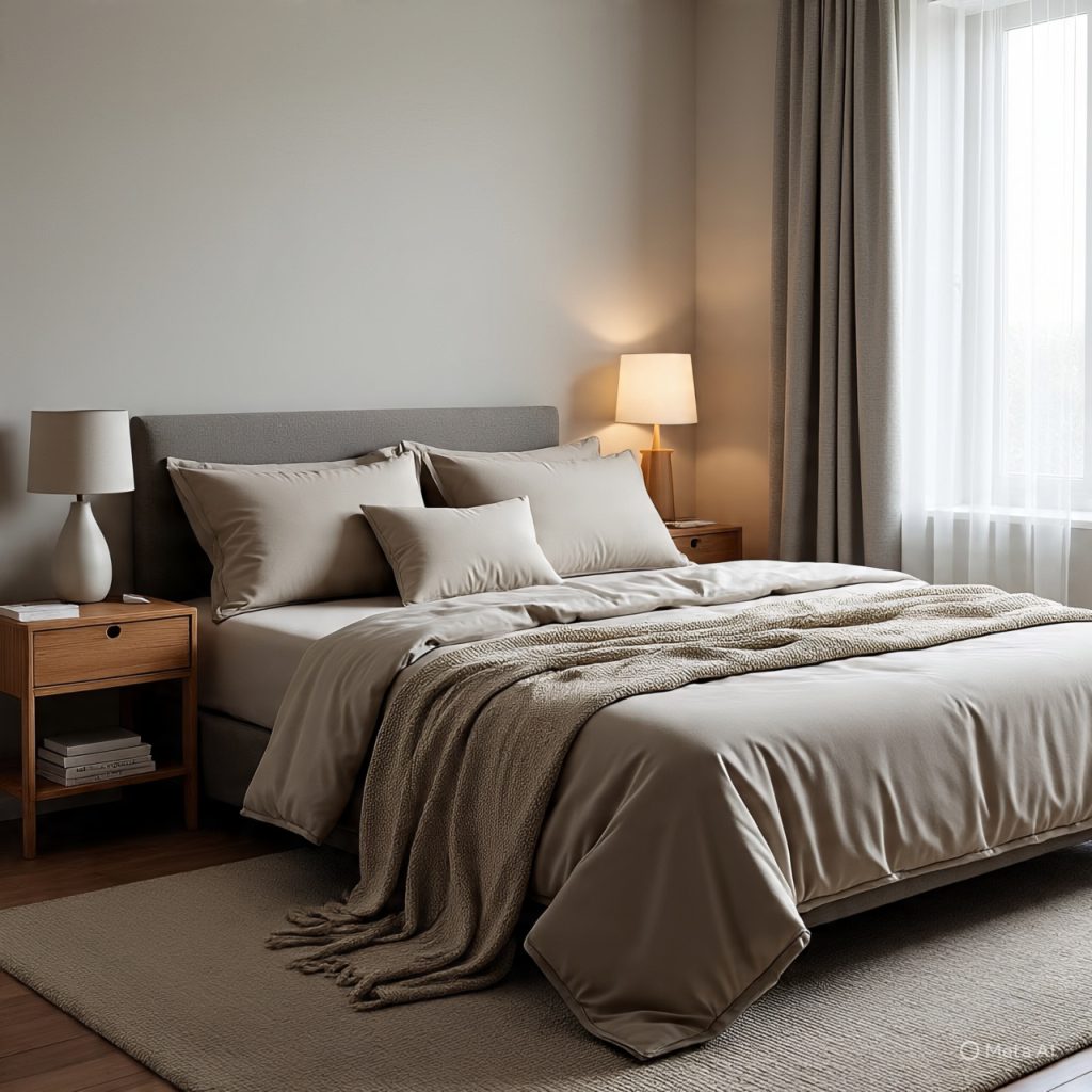 Cozy bedroom designed using budget friendly home décor with soft lighting