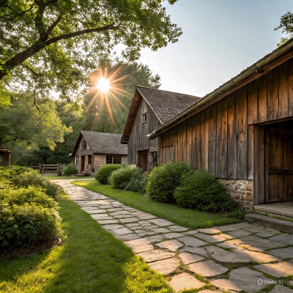 Ranch outdoor design ideas featuring natural wood and stone materials