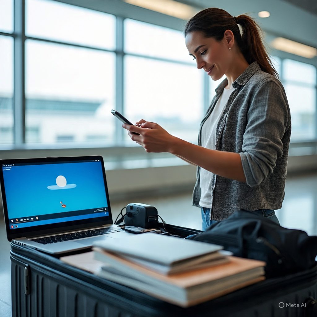 Traveler planning a smooth and stress-free traveling experience with organized documents and essentials