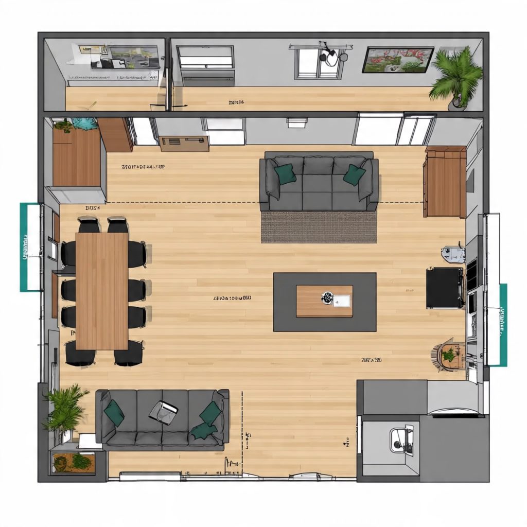 Space planning layout supporting efficient smart living home design