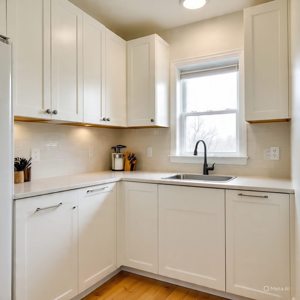 Small kitchen design idea using light colors to make the space look larger.