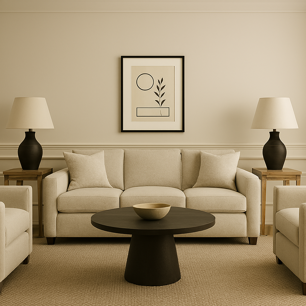 Balanced living room layout designed with timeless home décor principles