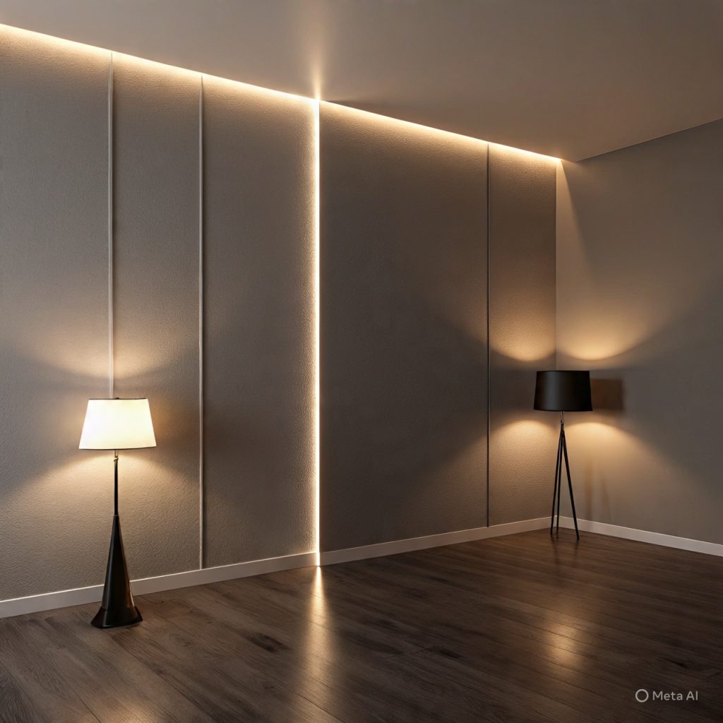 Textured wall highlighted with accent lights in lighting-based home decor