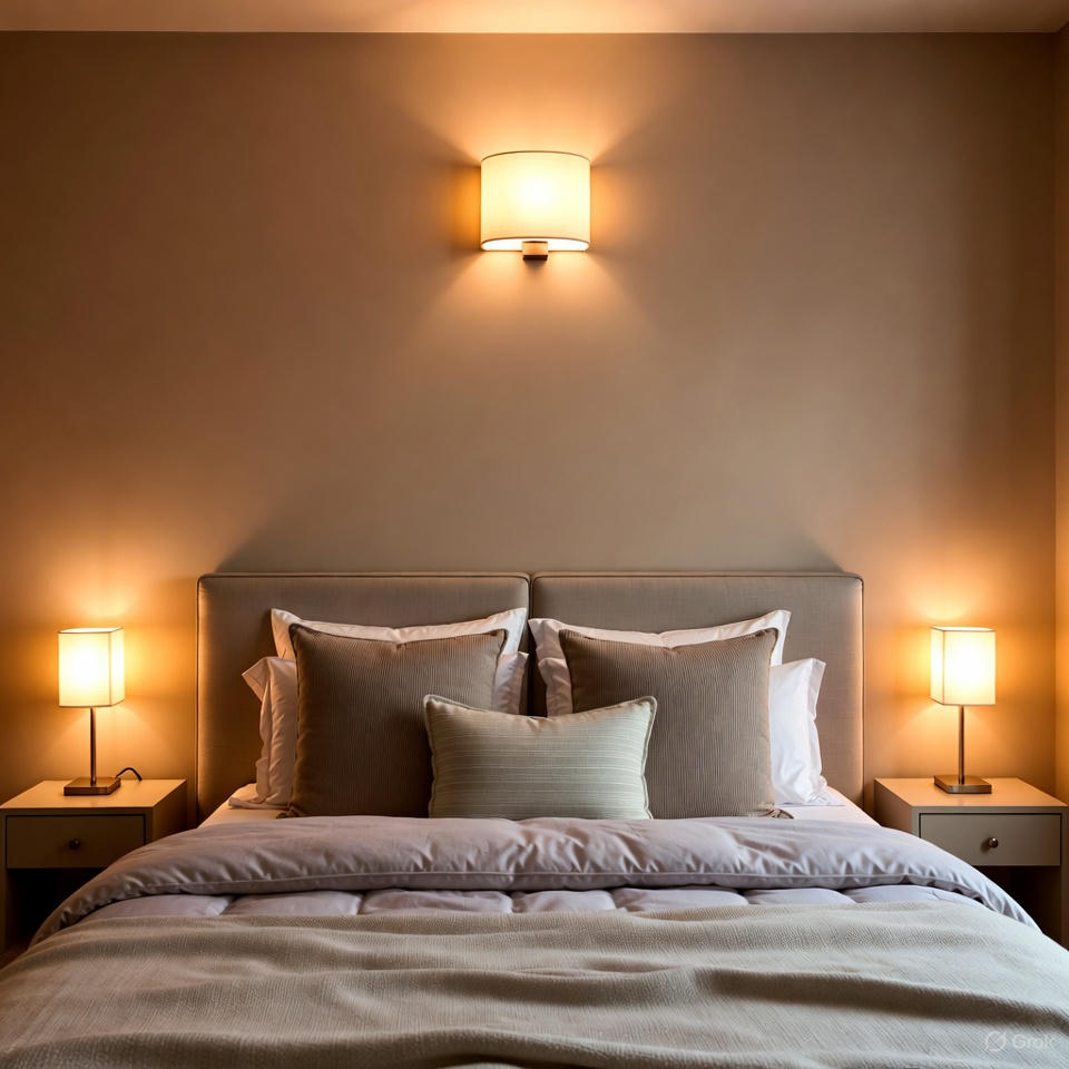 Bedroom interior designed with soft lighting for relaxation and comfort
