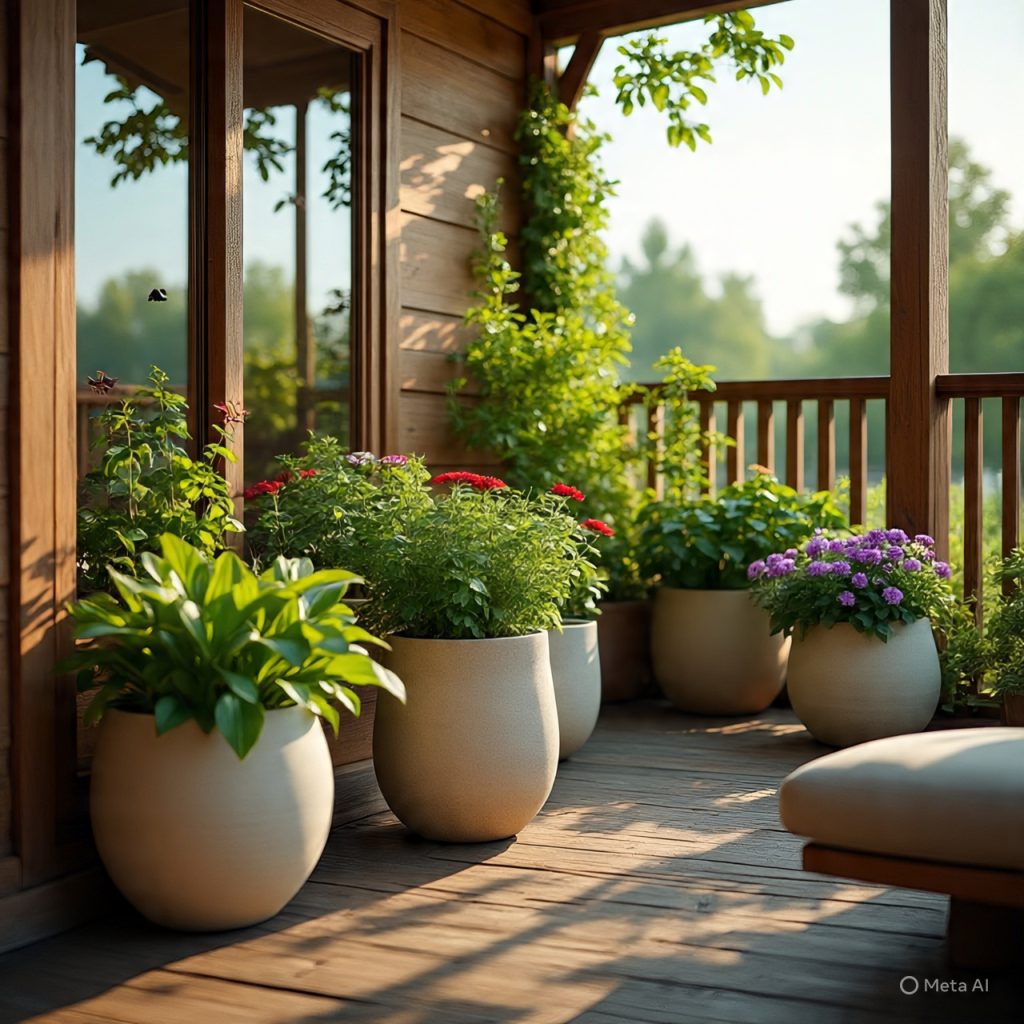 Balcony garden with low-maintenance plants
