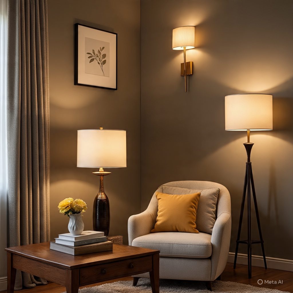 Interior design with layered lighting setup creating ambiance and proving how designers create depth visually