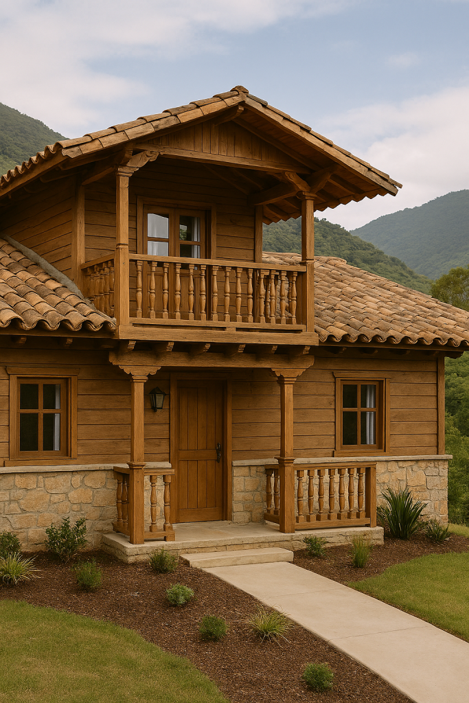 Rustic ranch house exterior with timber walls