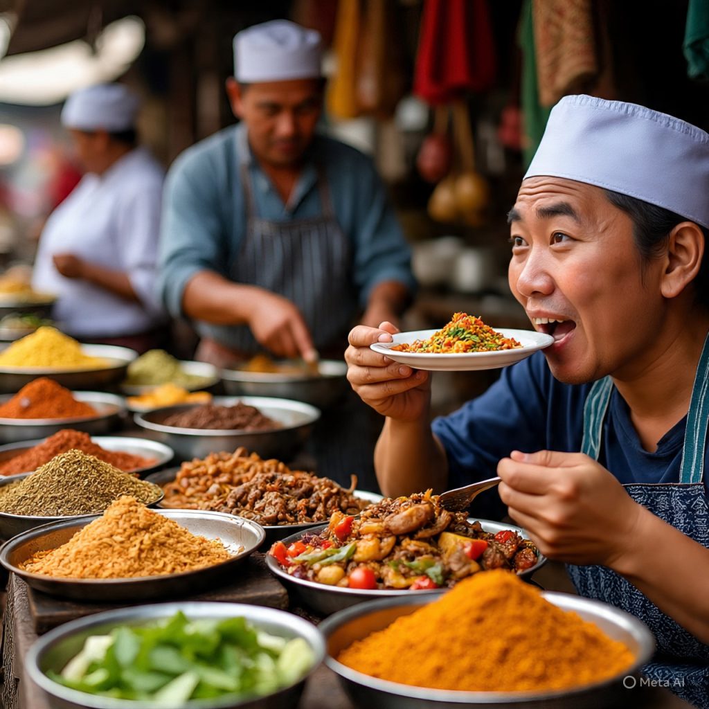 Traveler discovering new foods and culinary culture during traveling experiences