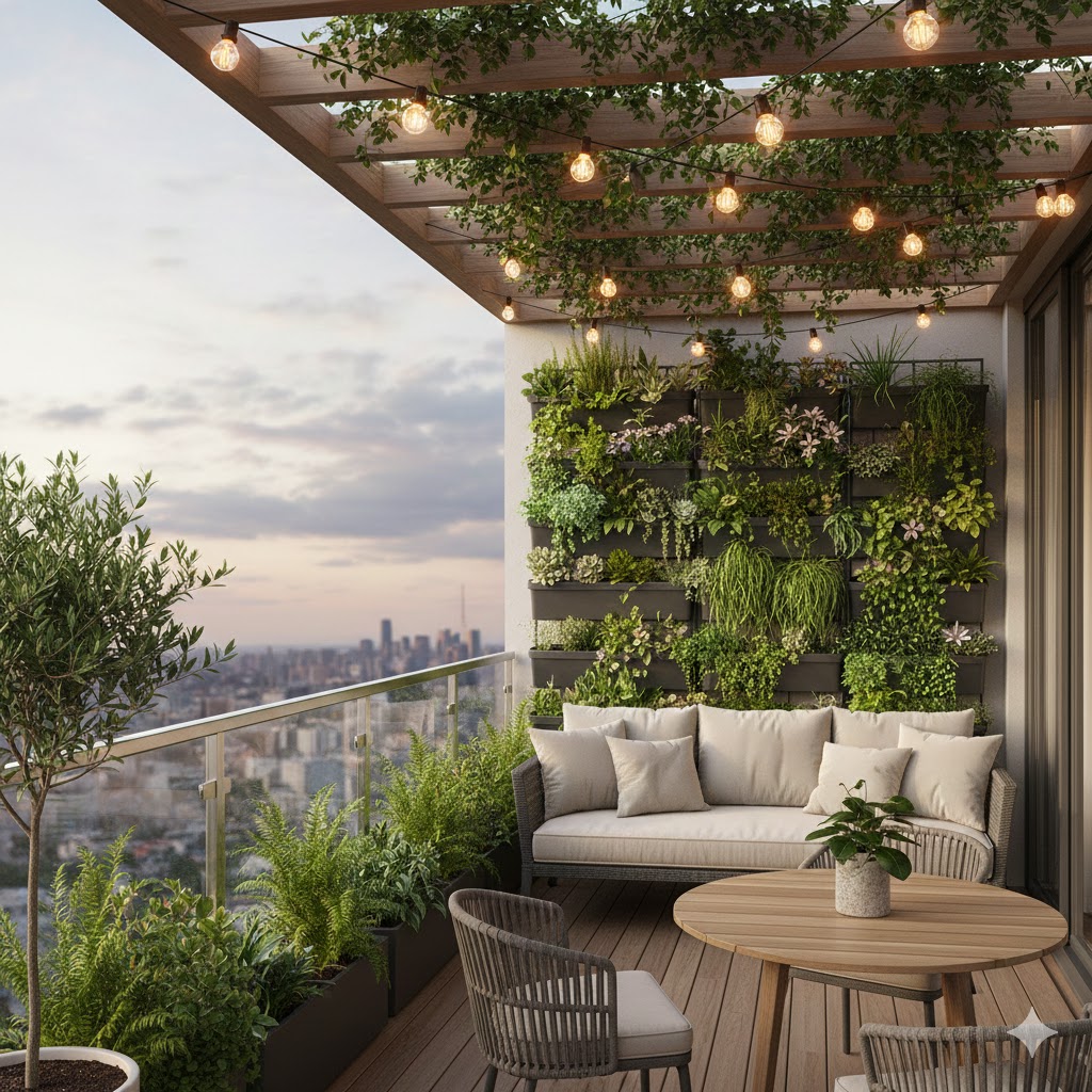 Balcony garden with vertical plants