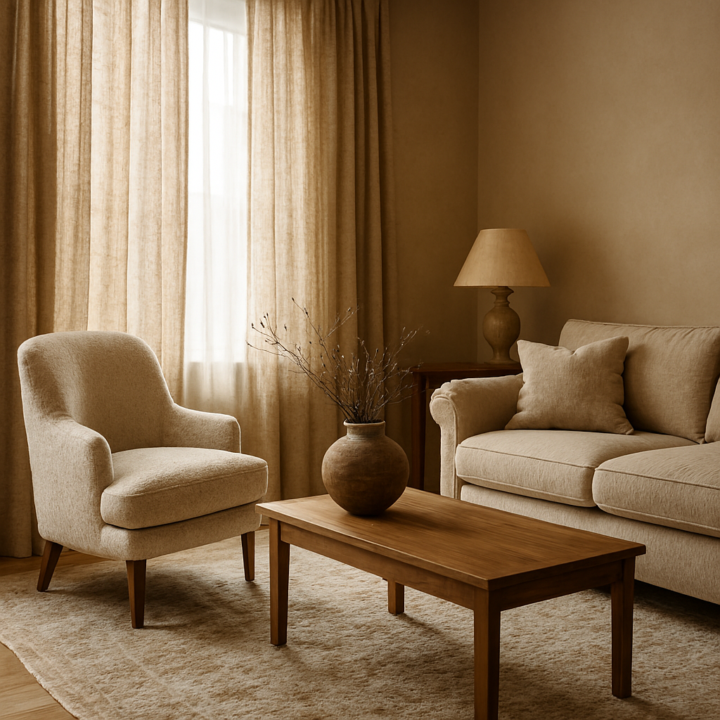 Layered textures softening clean lines in transitional interiors