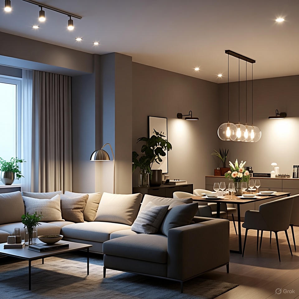 Dining area enhanced with decorative pendant lights and balanced brightness