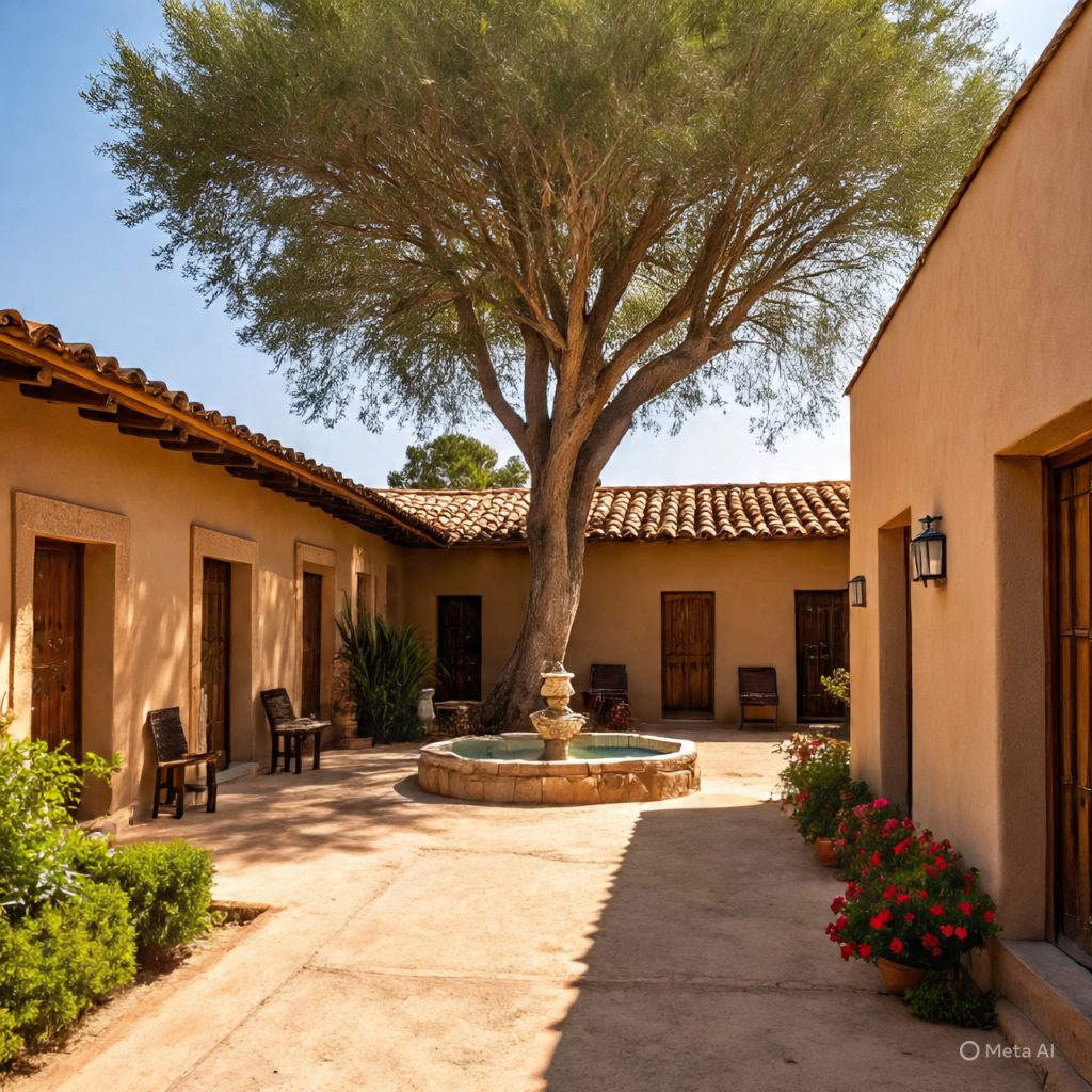 Central courtyard in rural Mexican ranch house