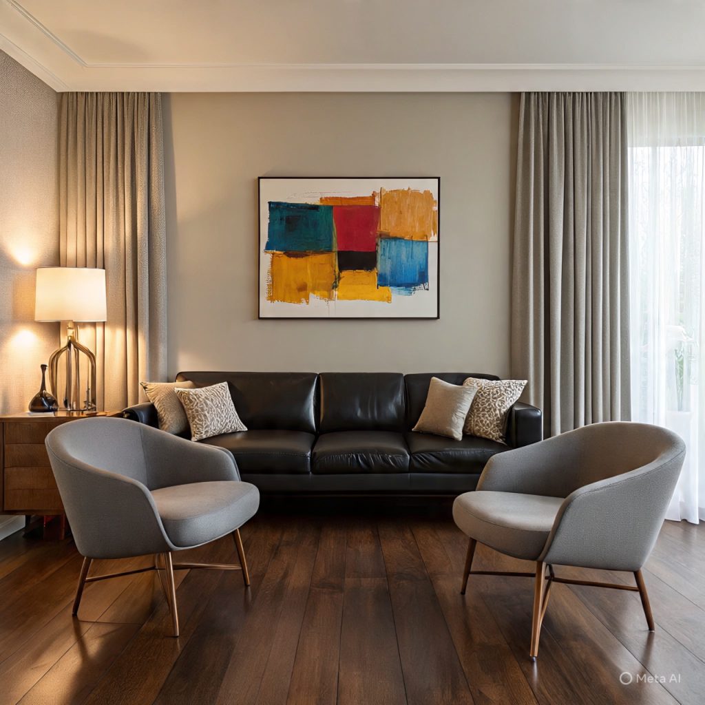 Contemporary living room mixing affordable furniture with elegant décor details