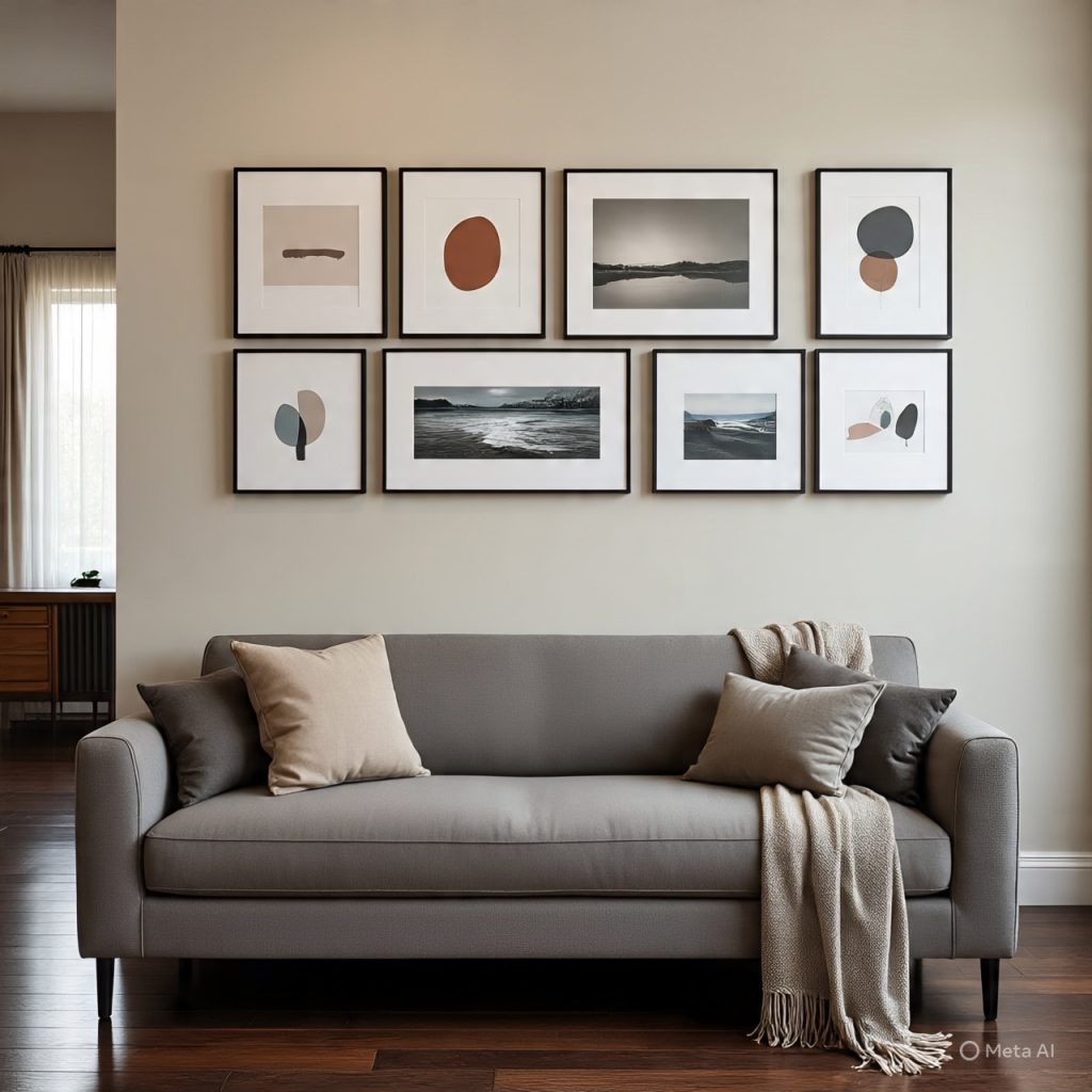 Gallery wall balanced with furniture scale