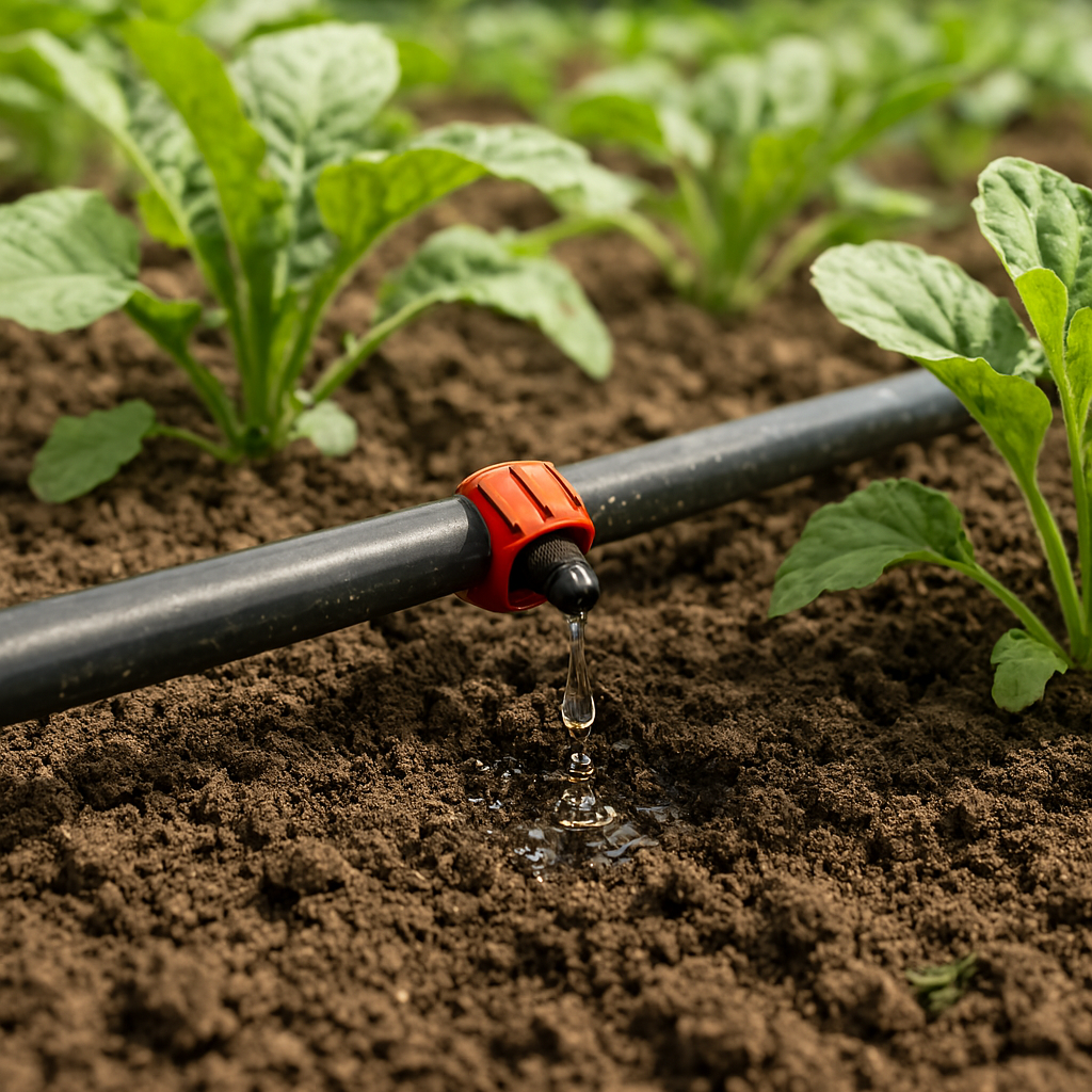 Sustainable Residential Outdoor Design featuring drip irrigation in home garden