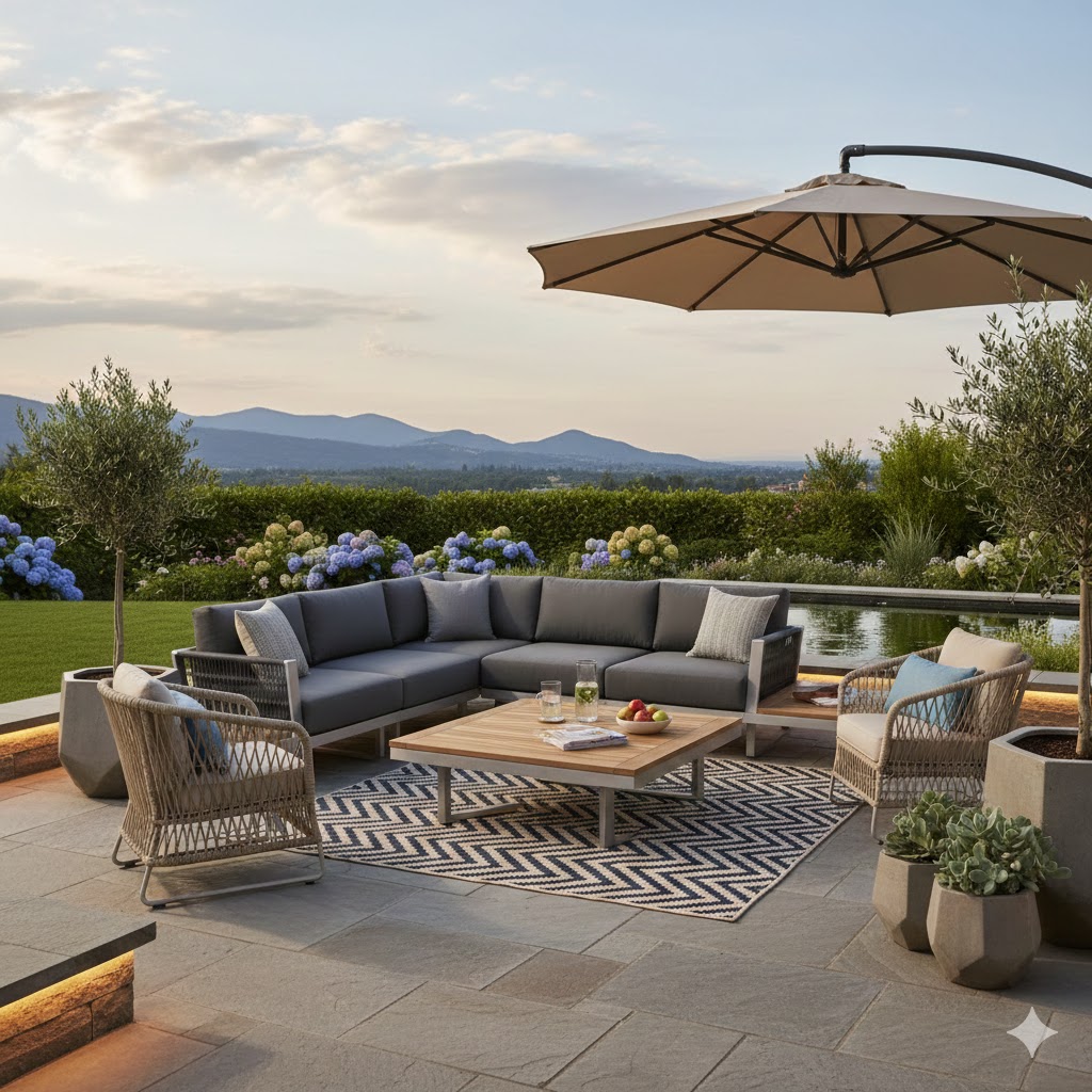 Ergonomic and weather-resistant furniture in garden