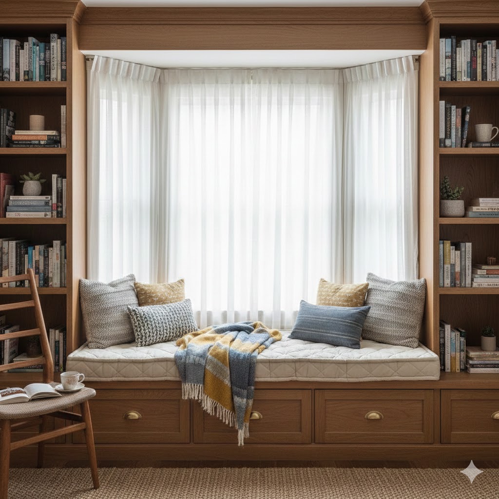 Under-bed storage drawers neatly organizing seasonal clothing and linens in a minimalist bedroom design