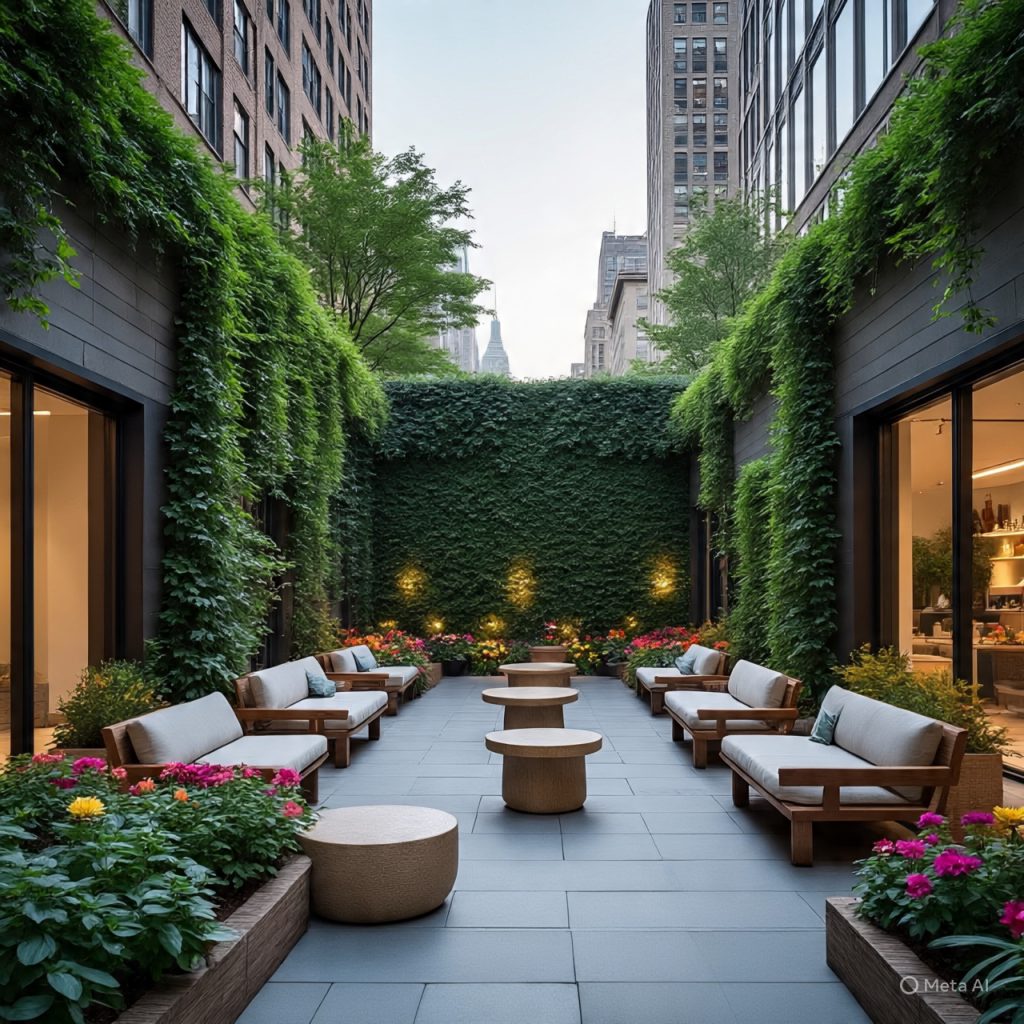 Modern courtyard lighting design for evening ambience