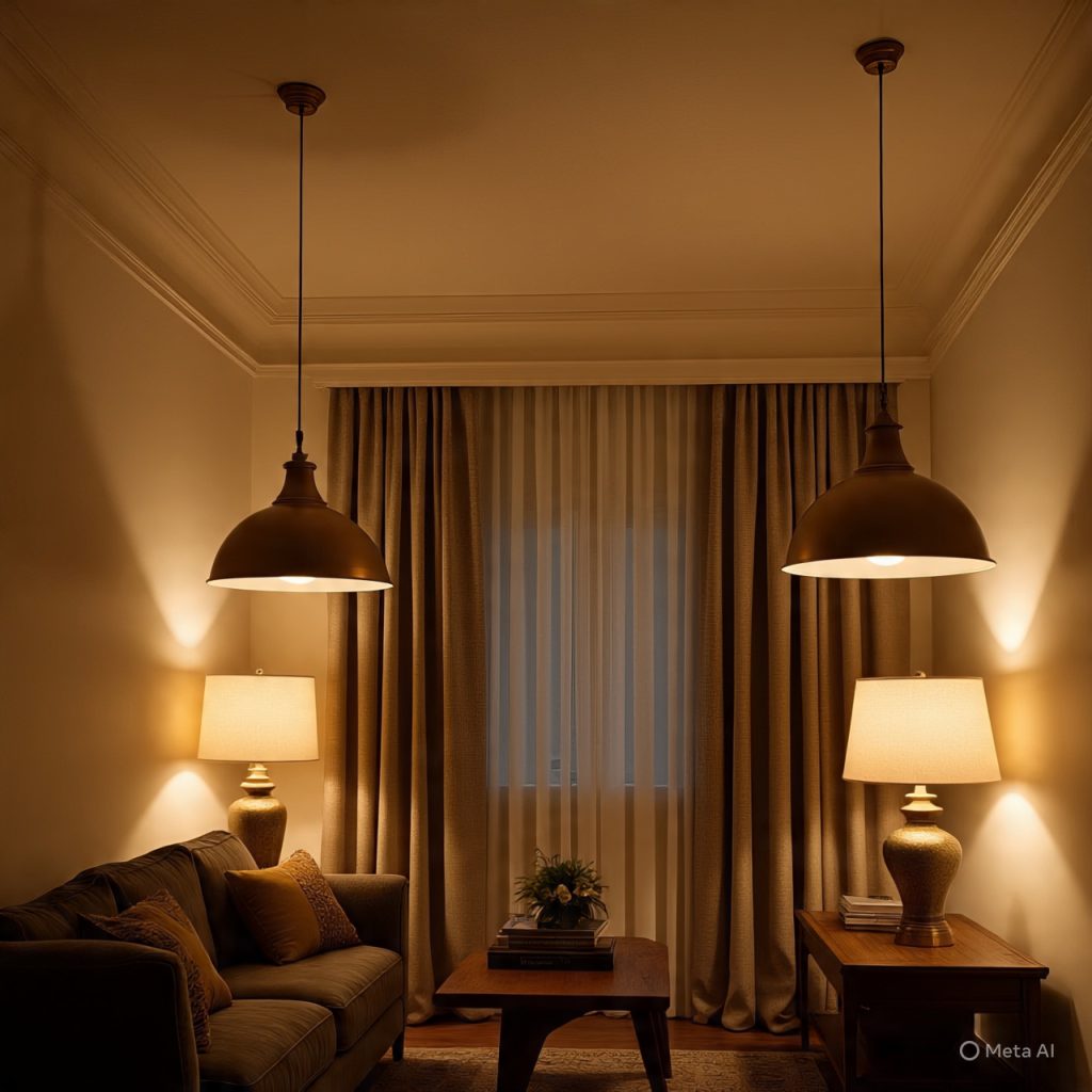 Layered lighting enhancing the mood of a timeless home interior