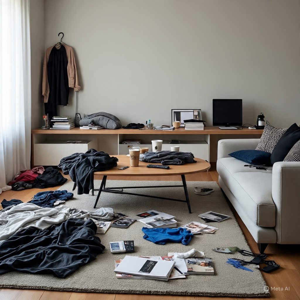Lack of smart storage with visible clutter, highlighting organization-related home decor mistakes