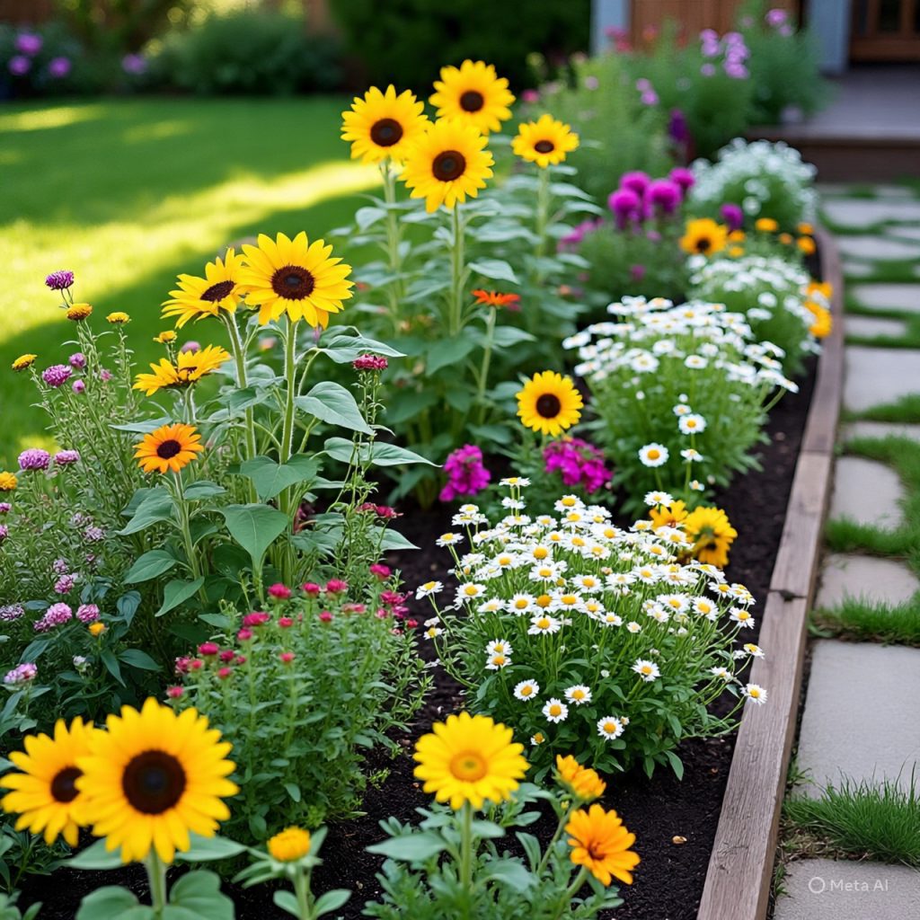 Seasonal plants growing in home garden.