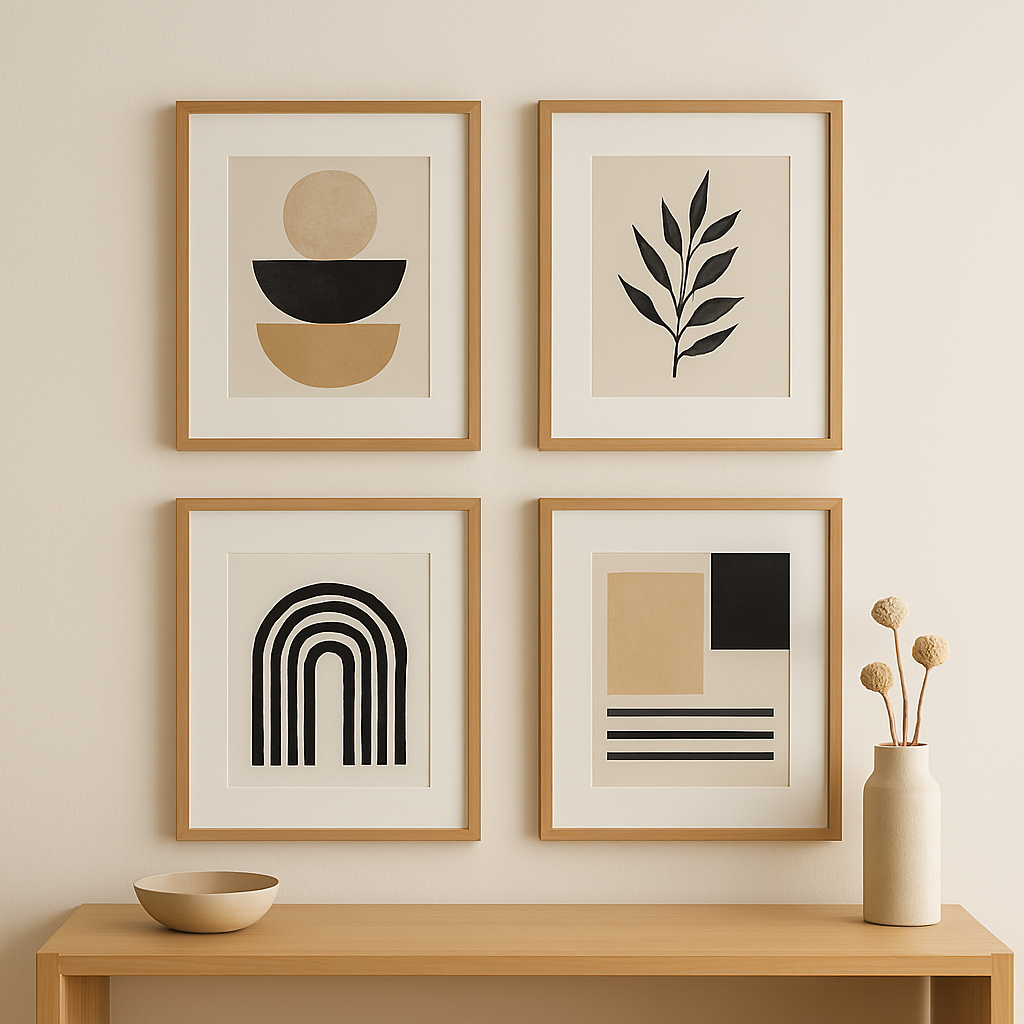 Minimal wall art arrangement showcasing budget friendly home décor ideas
