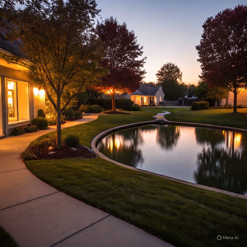 Evening lighting in residential outdoor space