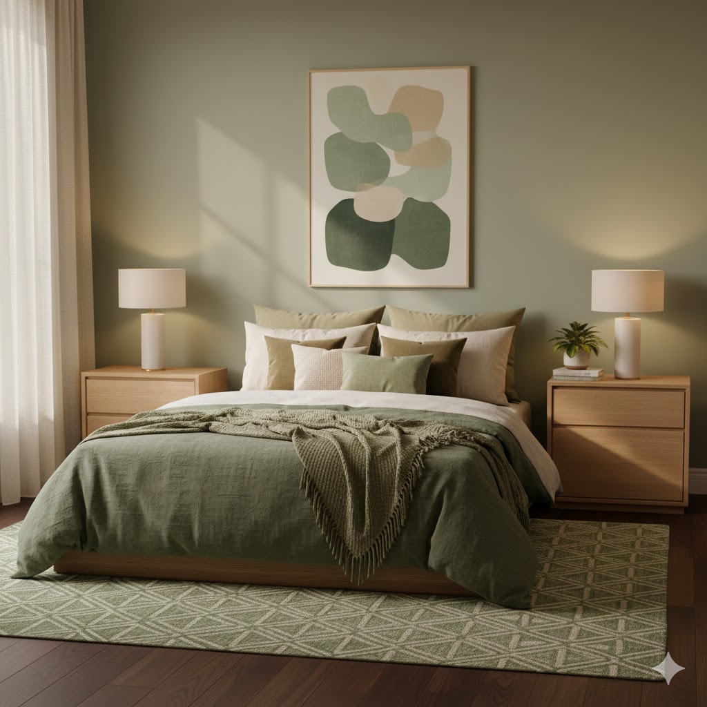 Bedroom décor enhanced with indoor plants and neutral tones.