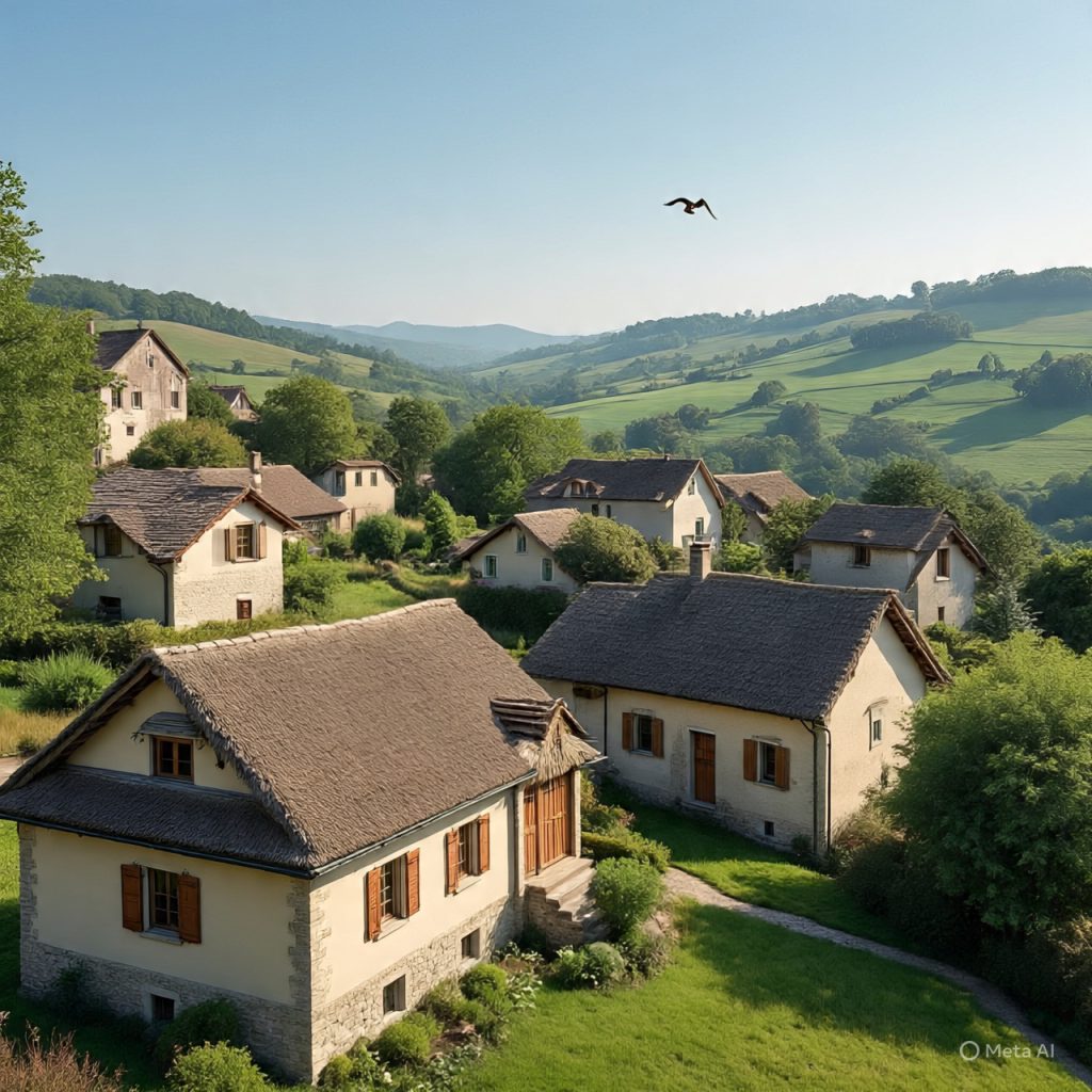 Earth-tone color palette of countryside houses