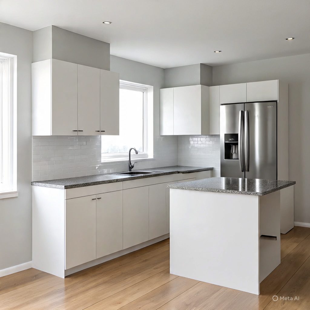 Small kitchen design idea with minimal backsplash styling.