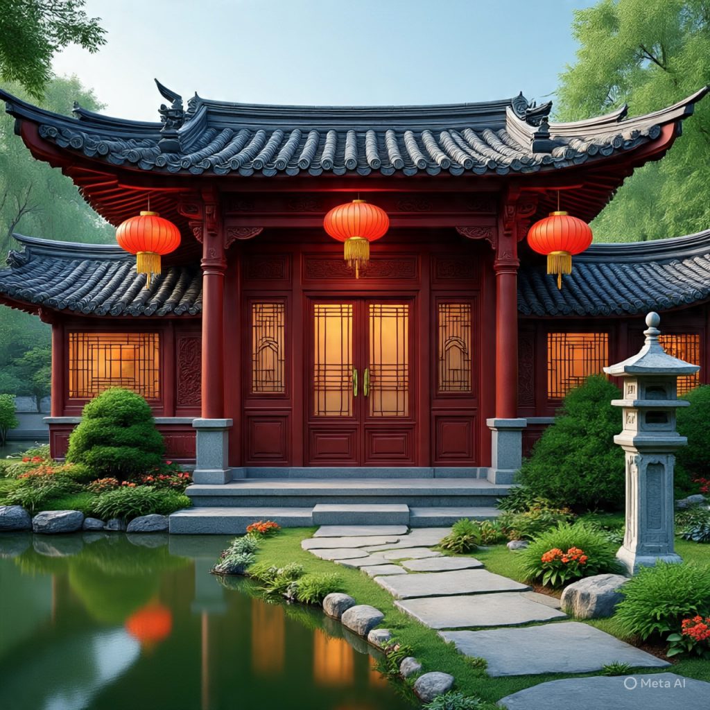 Feng Shui based entrance of Chinese countryside house