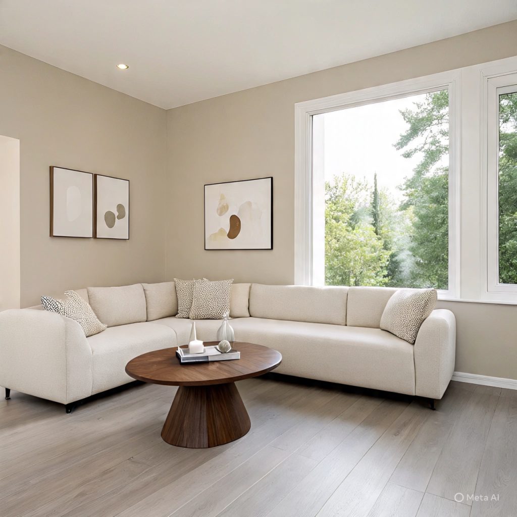 Modern-home decor living room with neutral colors and clean-lined furniture