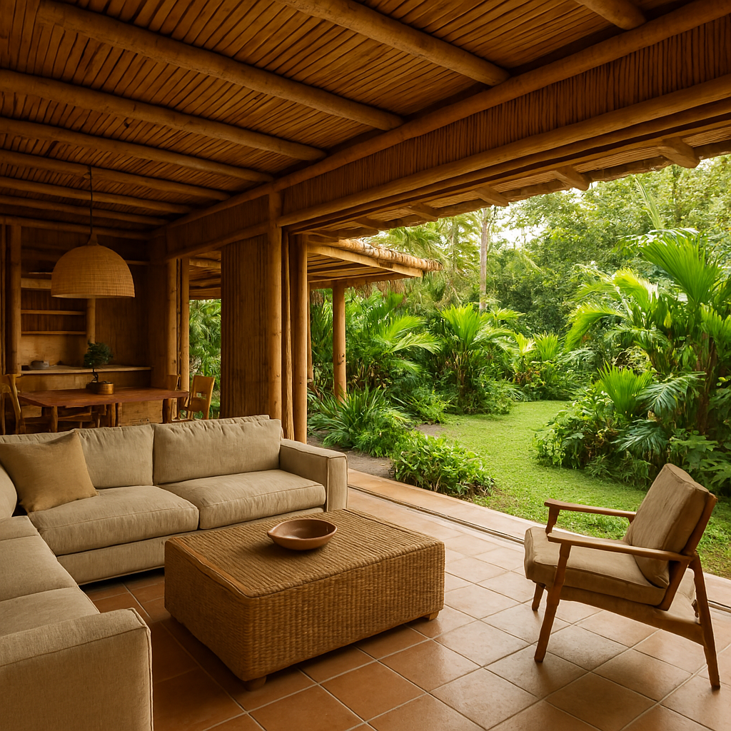 Bamboo interior garden integration creating seamless indoor–outdoor living in a tropical home