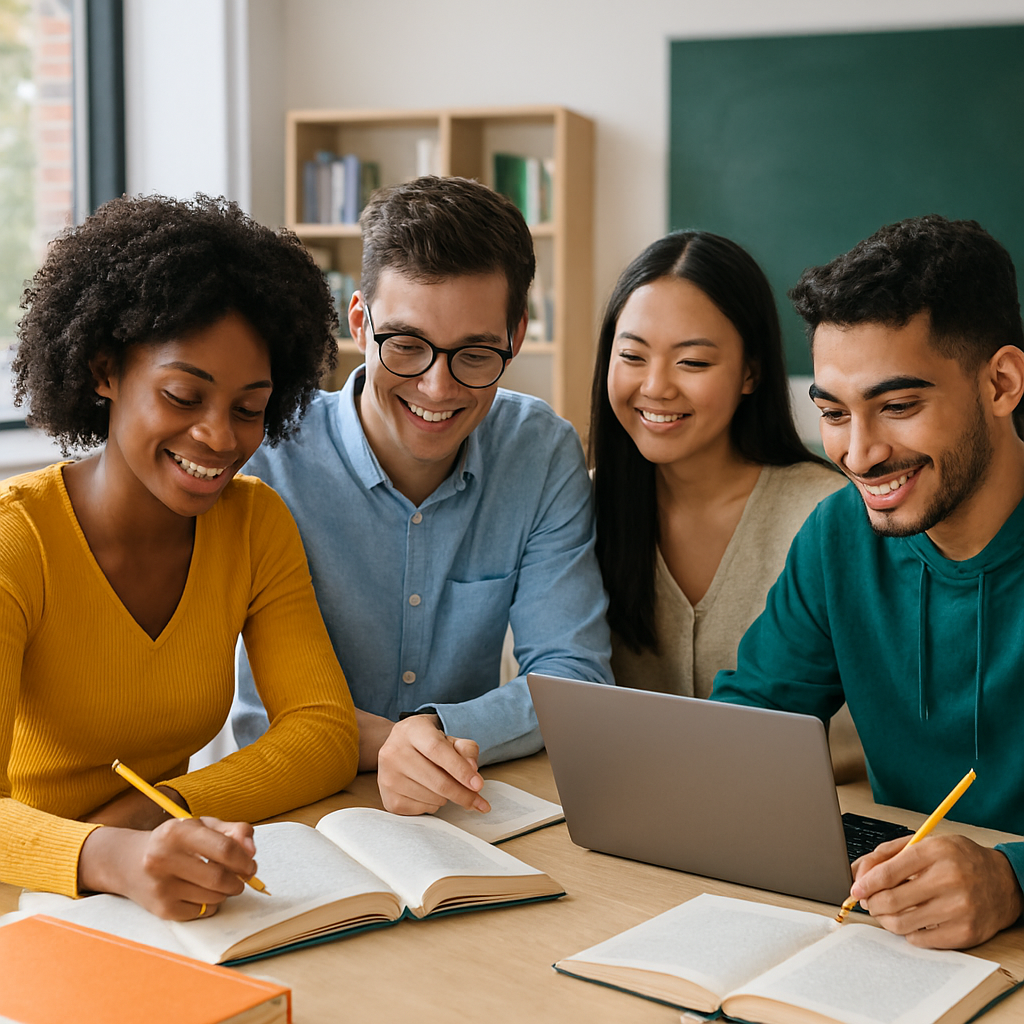Students studying together representing education for bright future