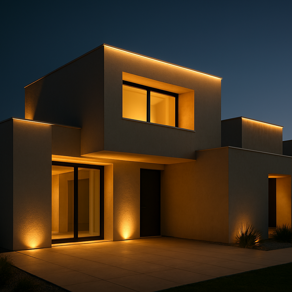 Layered lighting enhancing mood in modern house design