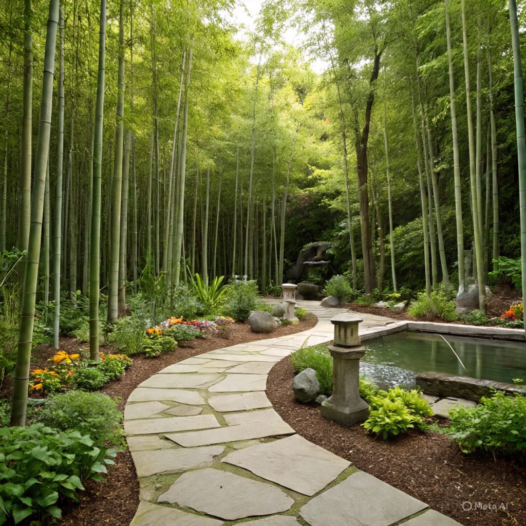 Open lawn and bamboo exterior