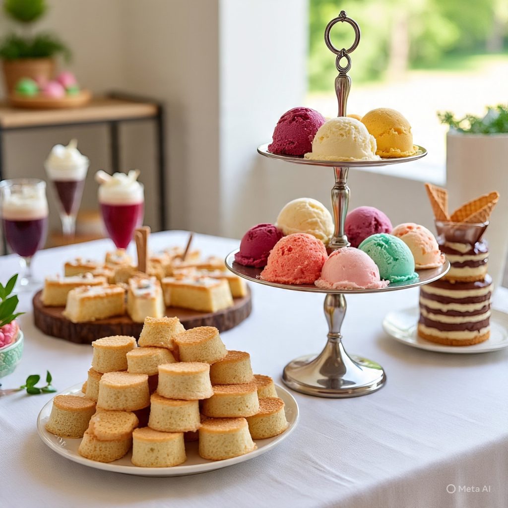 Refreshing summer desserts including ice creams and light sweet treats